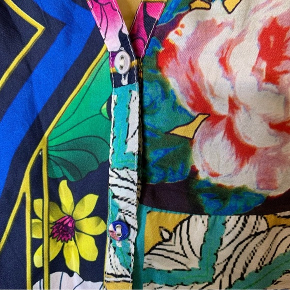 Johnny Was Silk Artsy Button Up Colorful Floral Tunic Size PS Asian Art To Wear - Picture 6 of 11